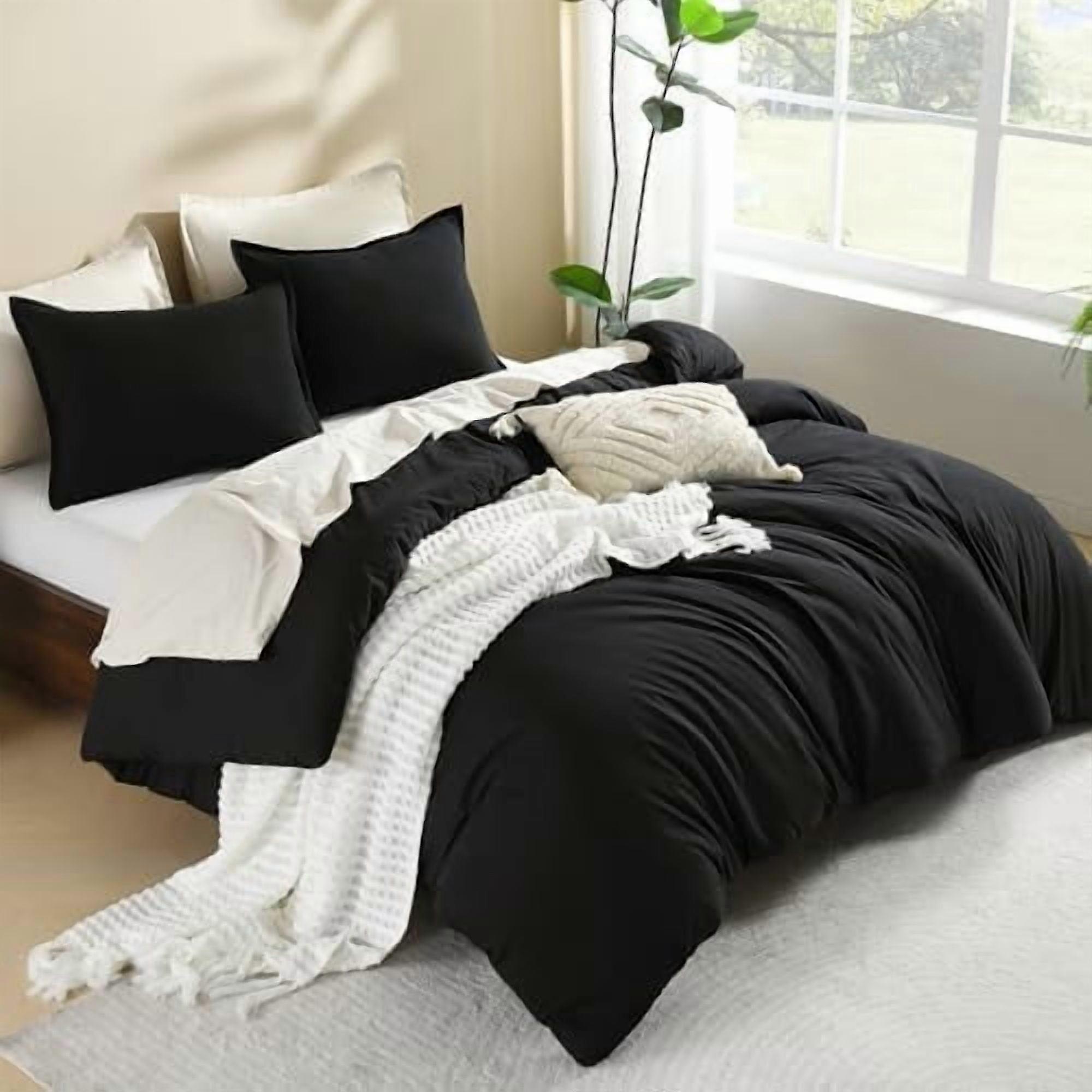 Comforter Set, Lightweight Solid Bedding Comforter Set, Fluffy Down Alternative Bed Set, Black, California King