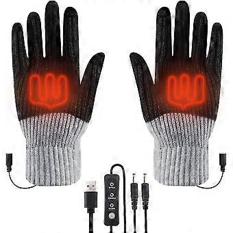 Men's Winter Full Fingers Knitted Usb Heated Gloves With 3 Adjustable Temperature
