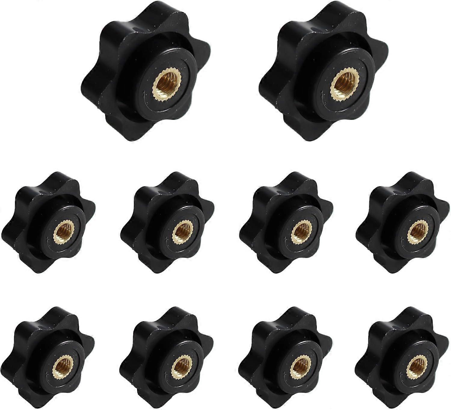 10Pcs M6 Star Knobs Clamping Handle Nut, Black Plastic Thru Hole Star Knobs with