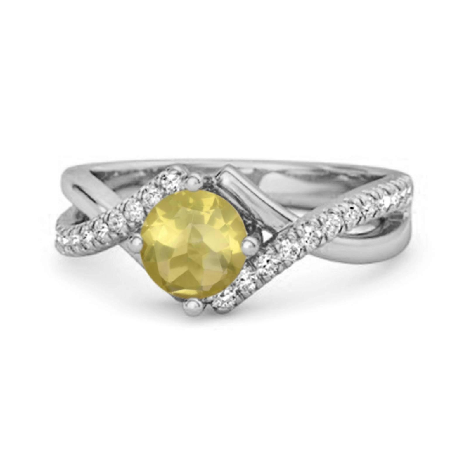 Lemon Quartz Split Band Crossover Pave Ring - 925 Sterling Silver