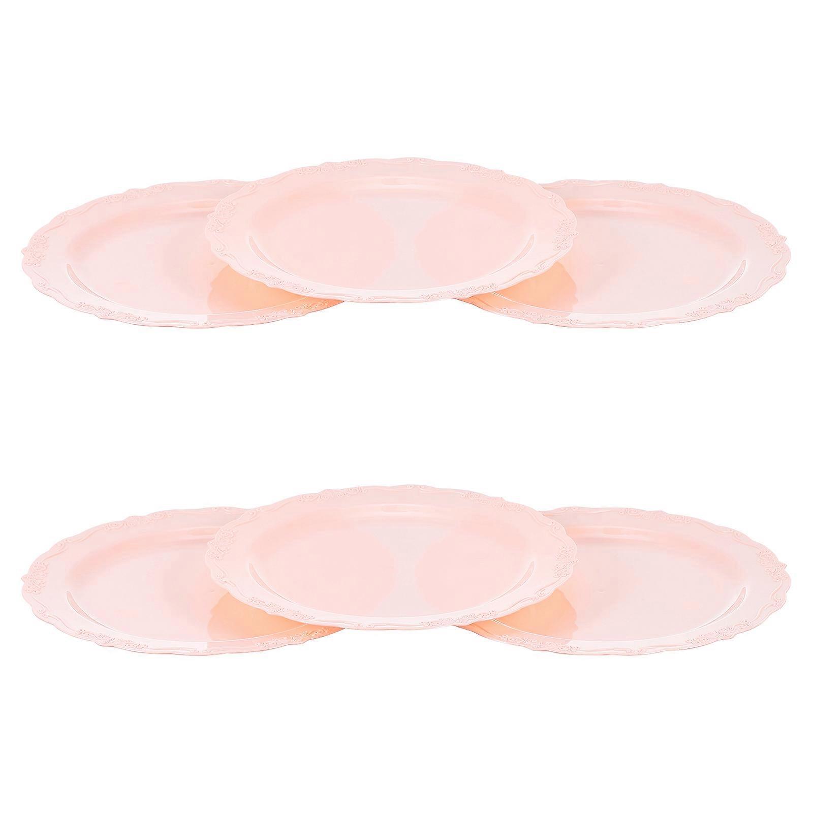 Practical Pink Plastic Plate for Storage 6Pcs Round Dish Tableware