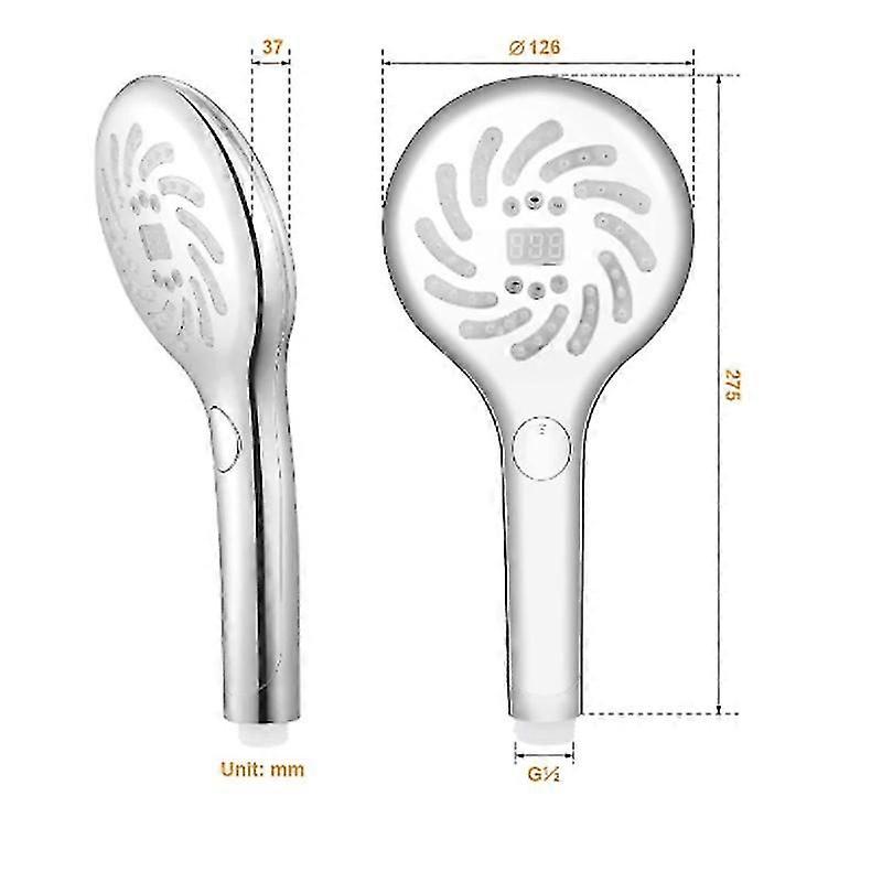 LED digital display three-color temperature control button pressurized shower shower head