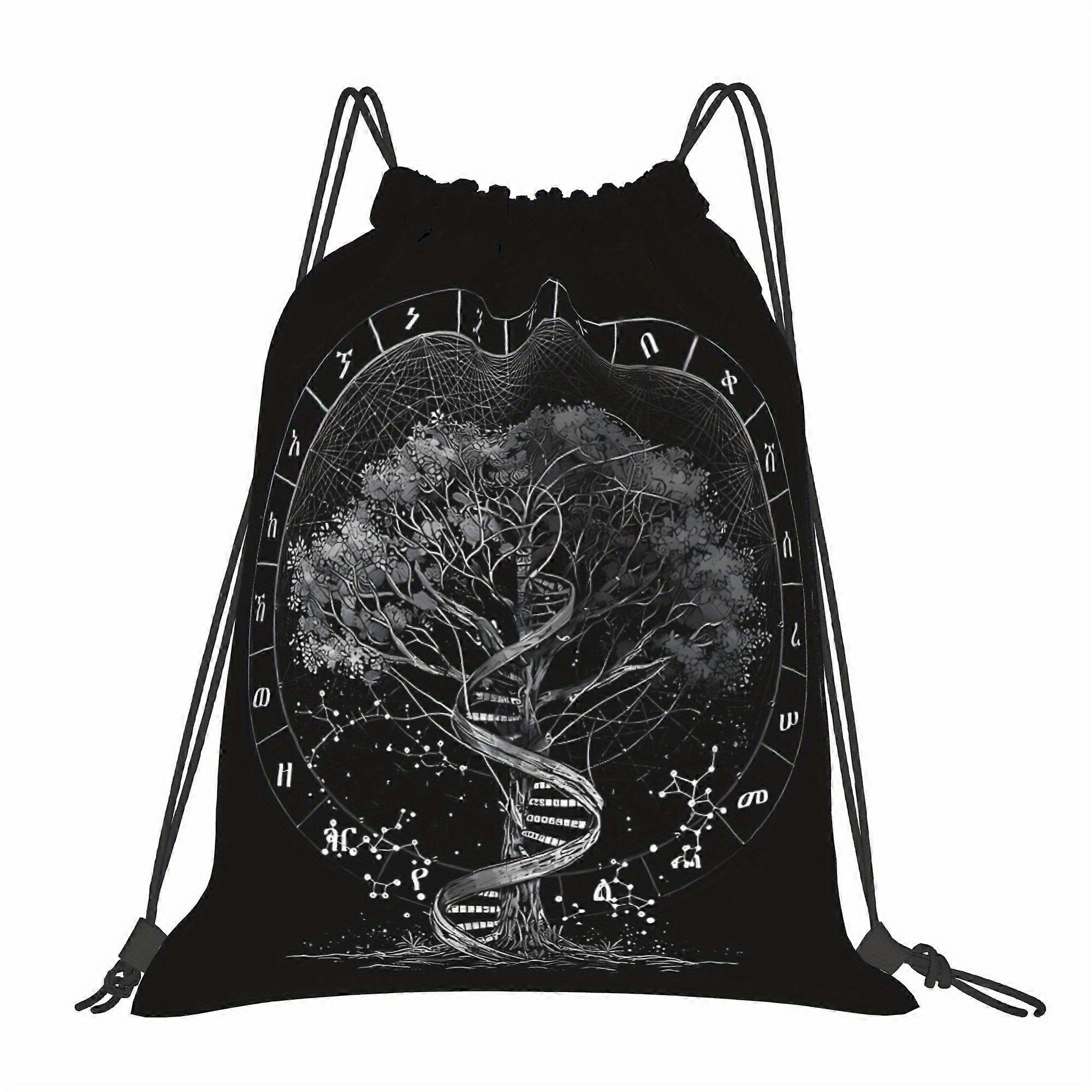 2D Flat Drawstring Bag, Vintage Illustration Drawstring Pocket Backpack-Cqazw