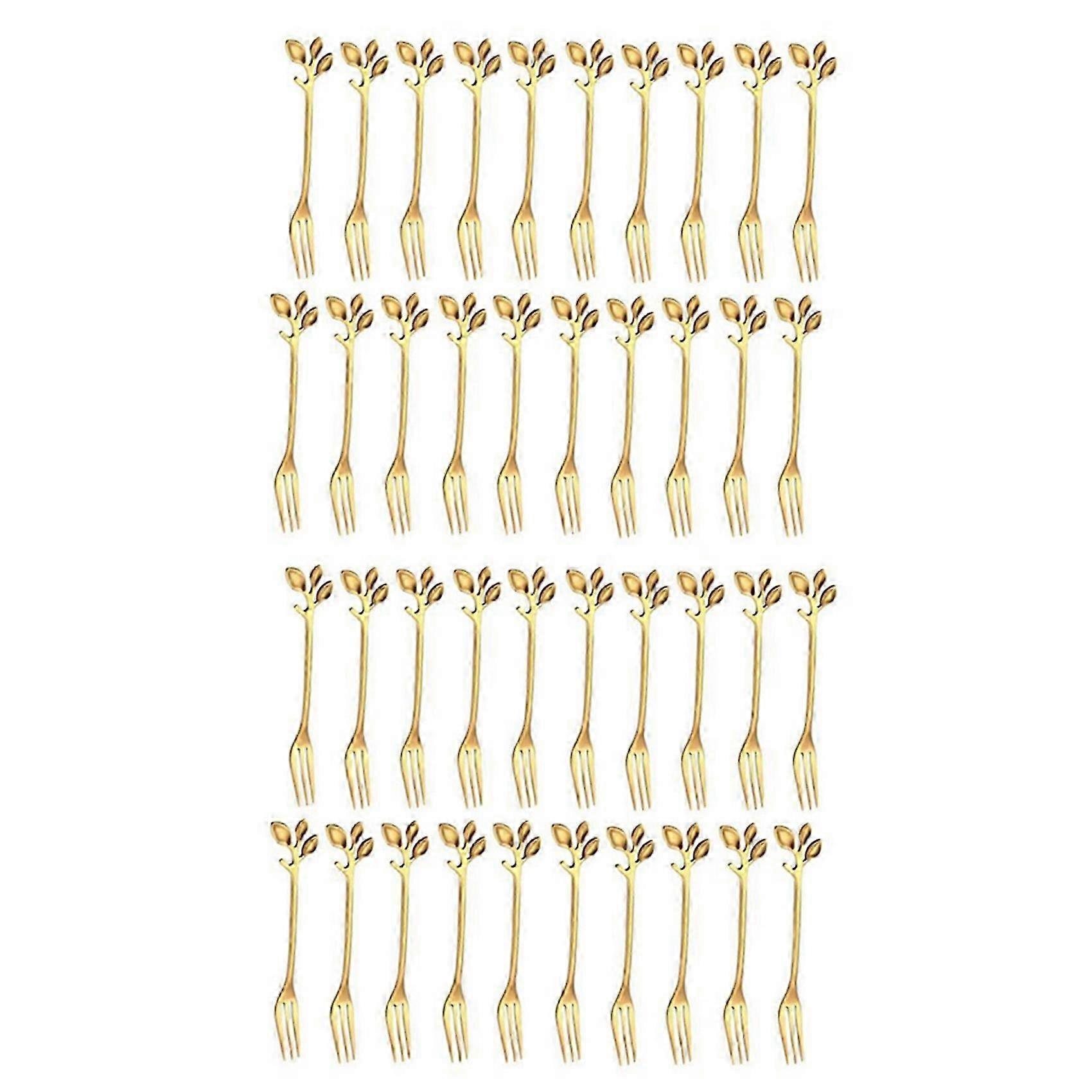 40Pcs Stainless Steel Flatware Fruit Fork Dinnerware Appetizer Snack Dessert Fork Kitchen Tableware Leaf Shape