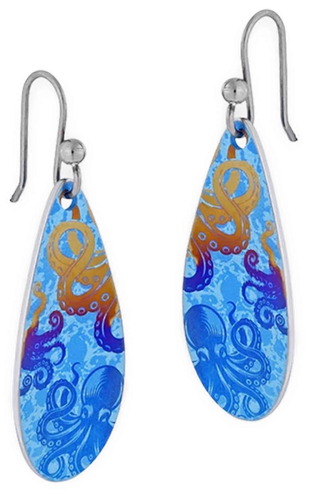 Ti2 Titanium Octopus Drop Earrings - Blue