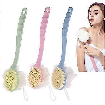 Duschbürste, 3er-Pack Rücken-Badewannenbürste mit langem Griff 2 in 1 Borsten Luffa