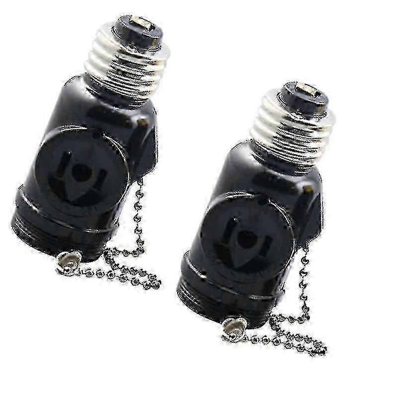Black Bakelite E26 Socket Adapters with Dual Outlets, Pull Chain, 2-Pack Bulb Holders