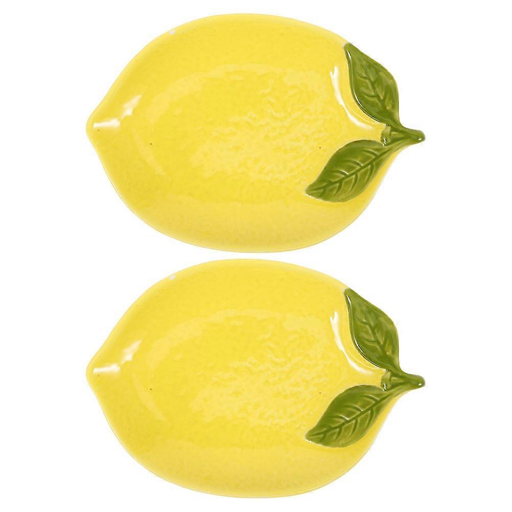Decorative Ceramic Lemon Plate for Snack Serving 2Pcs Tray