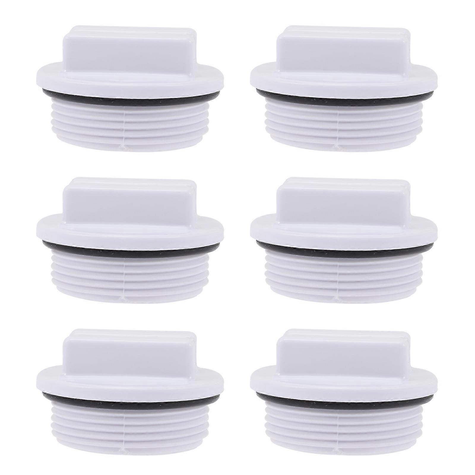 White Threaded Pool Return Plug for Home Use 6Pcs with O-Ring Seal
