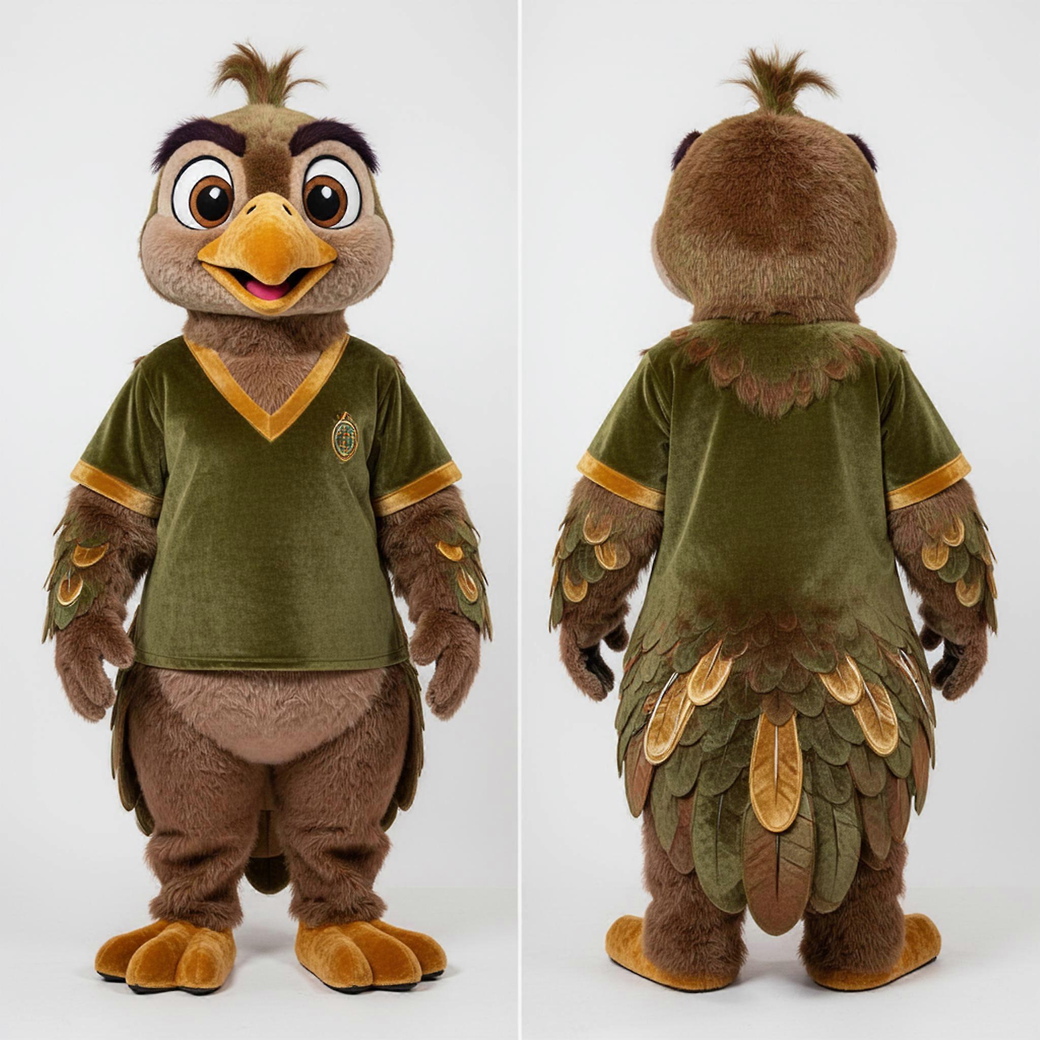 MASTICOT Olive Green Feathered Pheasant Mascot