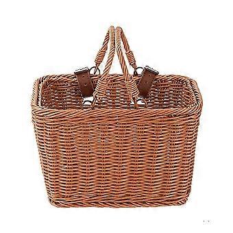 Universal Retro Front Basket Cute Square Bicycle Front Basket with Adjustable Leather Straps, Waterproof Storage-JNNJV