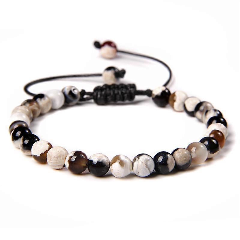 4pcs Agate Round Bead Adjustable Bracelets 6mm