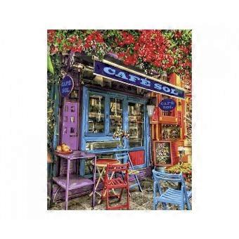 Vibrant Colorful European Outdoor Cafe Street Scene Wooden Puzzle RNB1507
