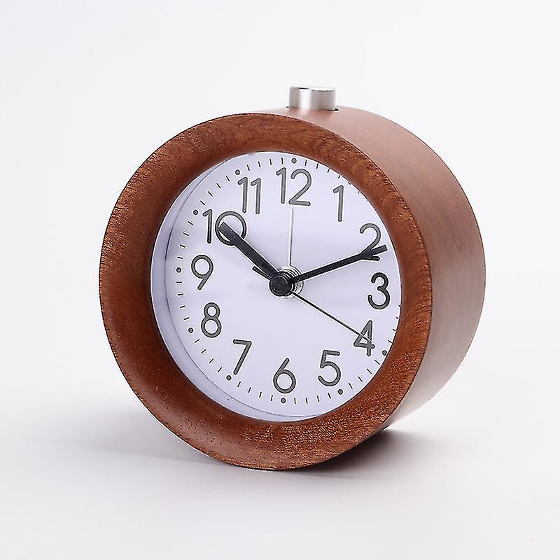 3-inches Round Wooden Alarm Clock With Arabic Numerals, Non-ticking Silent, Backlight, Battery Operated