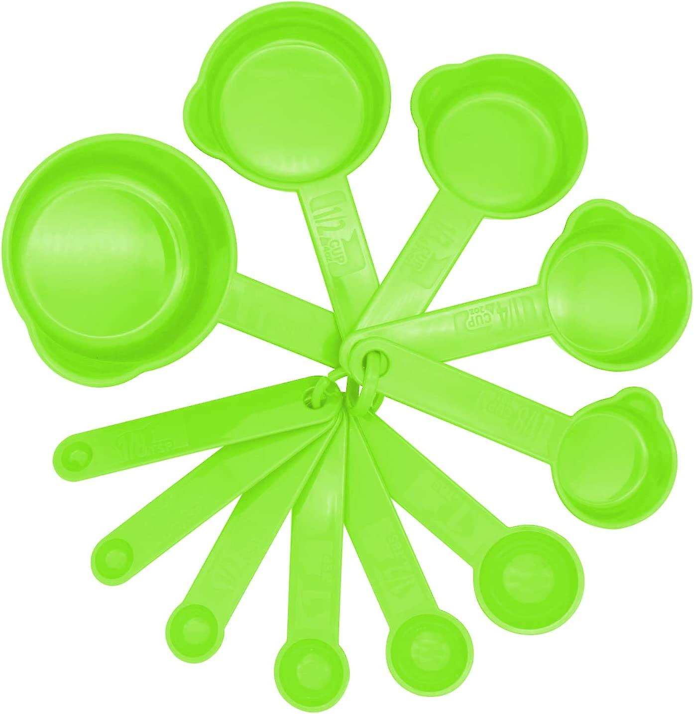 Kitchen Baking Plastic Measuring Spoon &Cups Set for Dry or Liquid (11 pcs, Green)