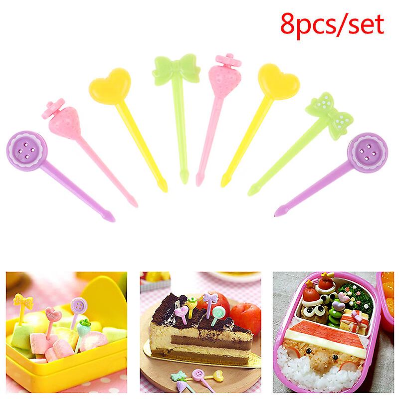 Random 8pcs/set Mini Kids Pinkycolor Fruit Fork Cartoon Snack Cake Dessert Food Toothpick