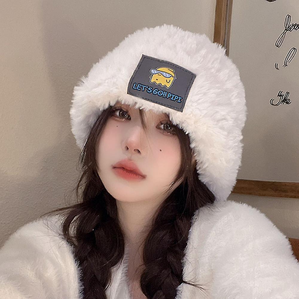 Student Cuffed Skull Plush Hat Cap With Comfortable Wool Fashion Labeling Design For Cold Weather Wearing Head Warmer