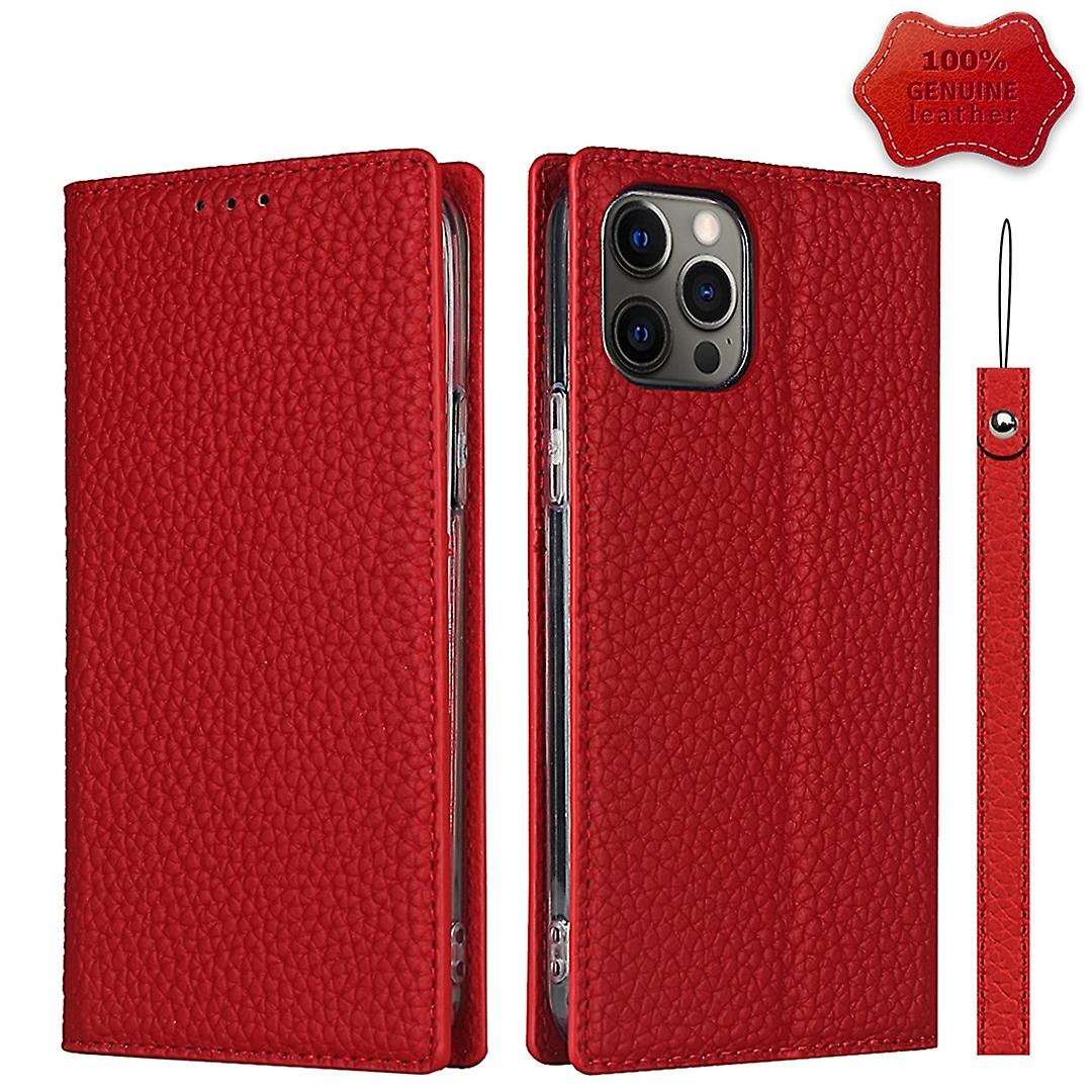 Litchi Cowhide Leather Case For iPhone 12 / 12 Pro