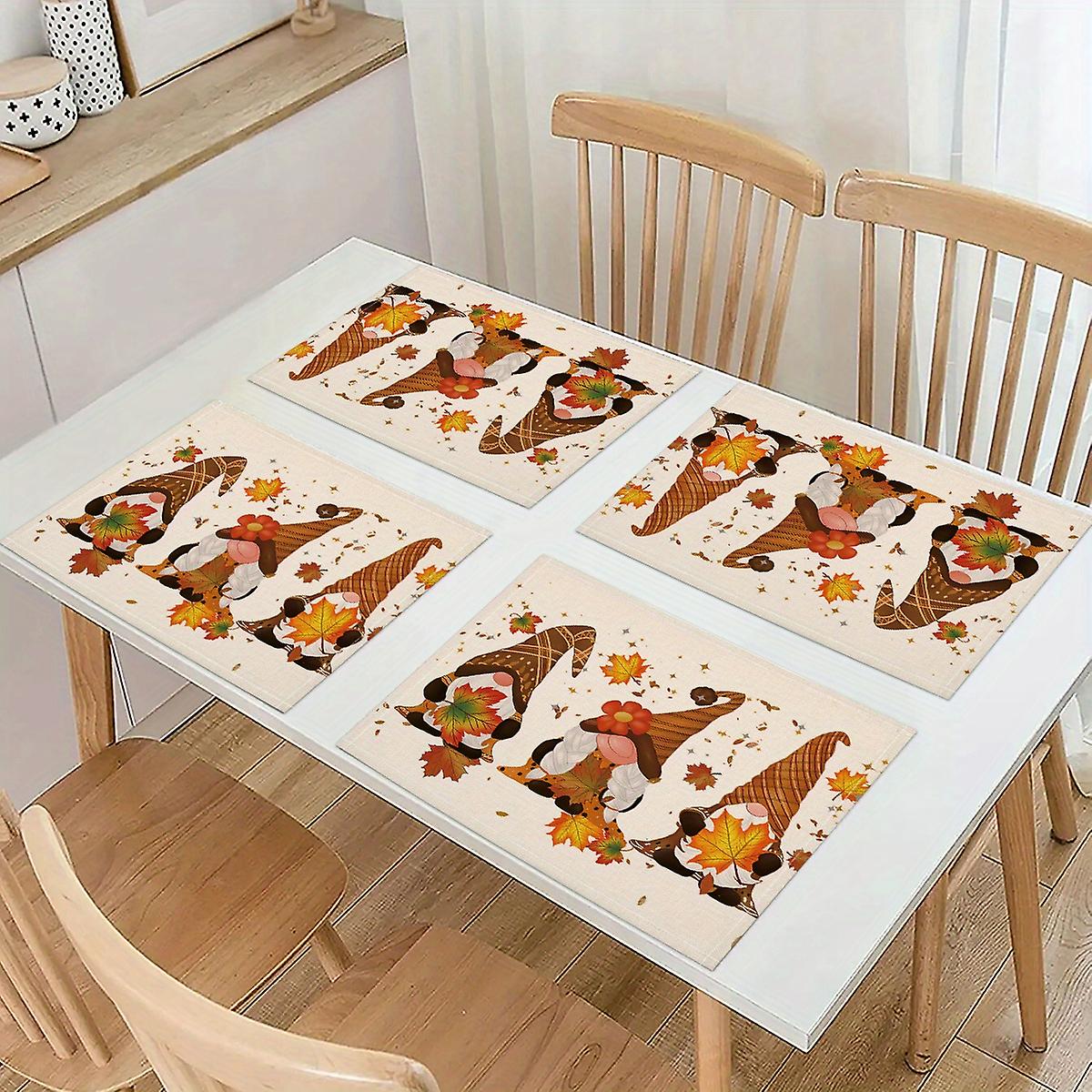 1/4 יחידות פשתן הודיה פלייסמטים סתיו עלה מייפל גמדים מטבח מודפס קישוט אוכל וינטאג 'עונתי סתיו קציר פסטיבל בית חווה Tabl