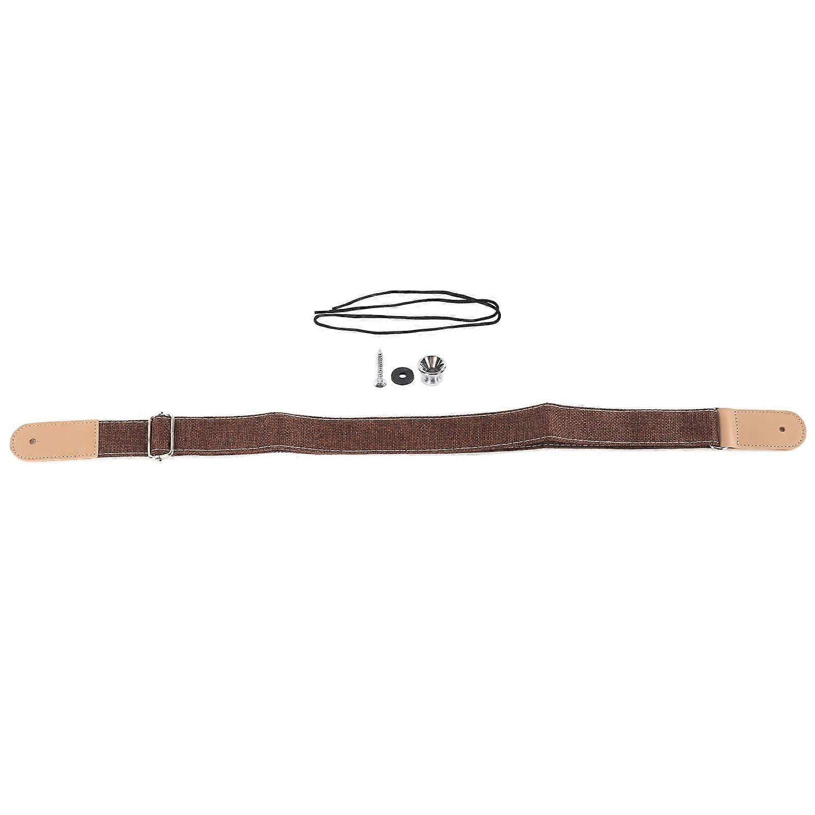 Sangle pour ukulélé en coton et lin, ceinture réglable avec boucle coulissante et bouton d'extrémité, accessoires, café