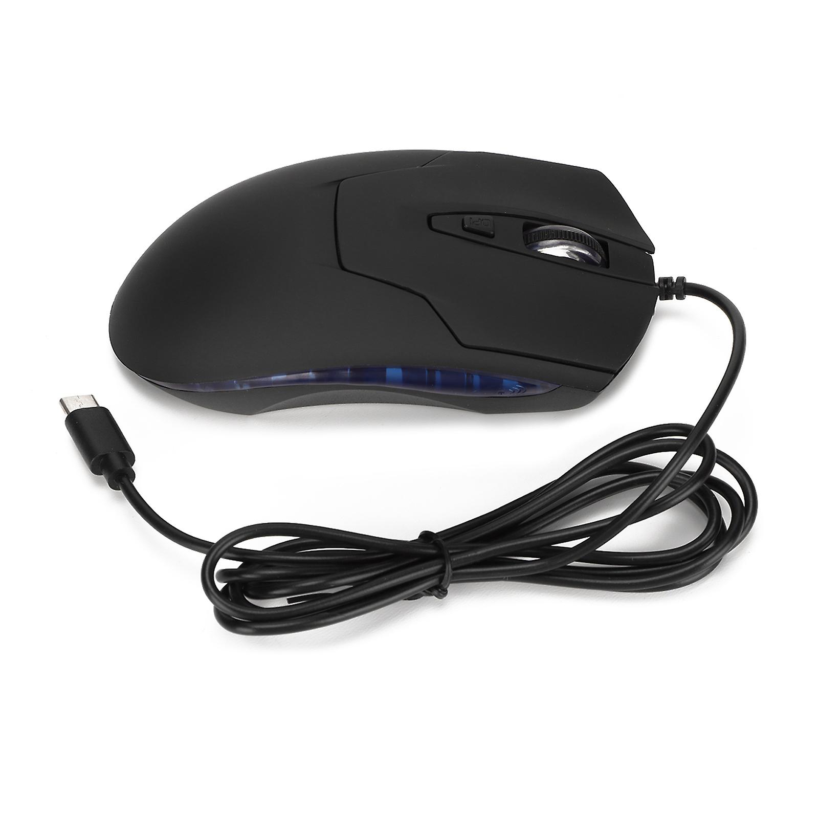 Blue Backlit Type-C Wired Mouse, Ergonomic Multimedia Keys, Adjustable DPI, for Gaming, Office, Study