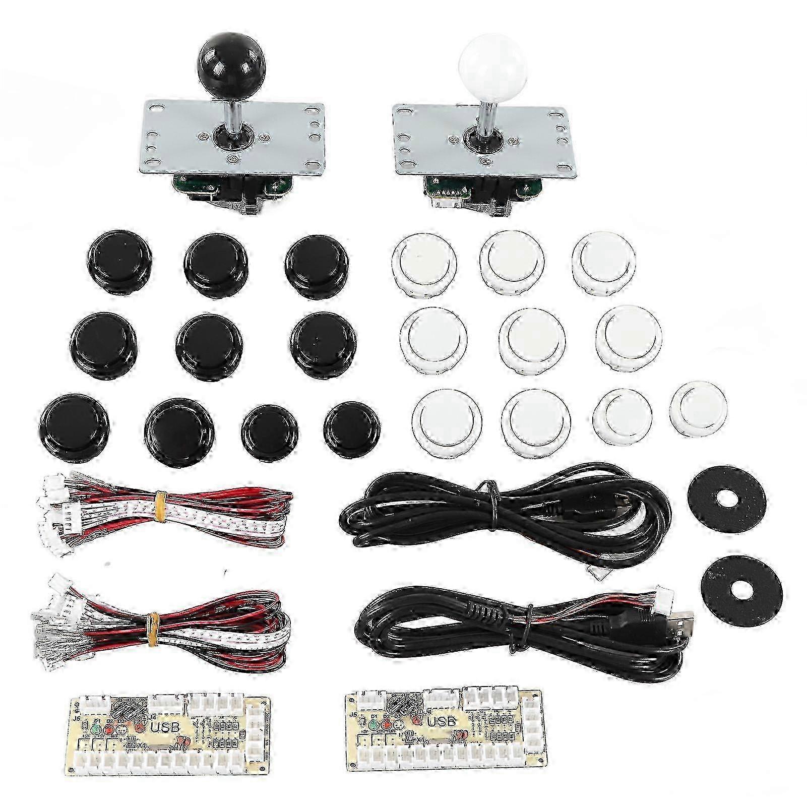 DIY Arcade Joystick USB Controller Kit Dual Player 30 Tasten Schwarz Weiß Einfach zu installieren langlebige Materialien für PC-Spiele und Projekte