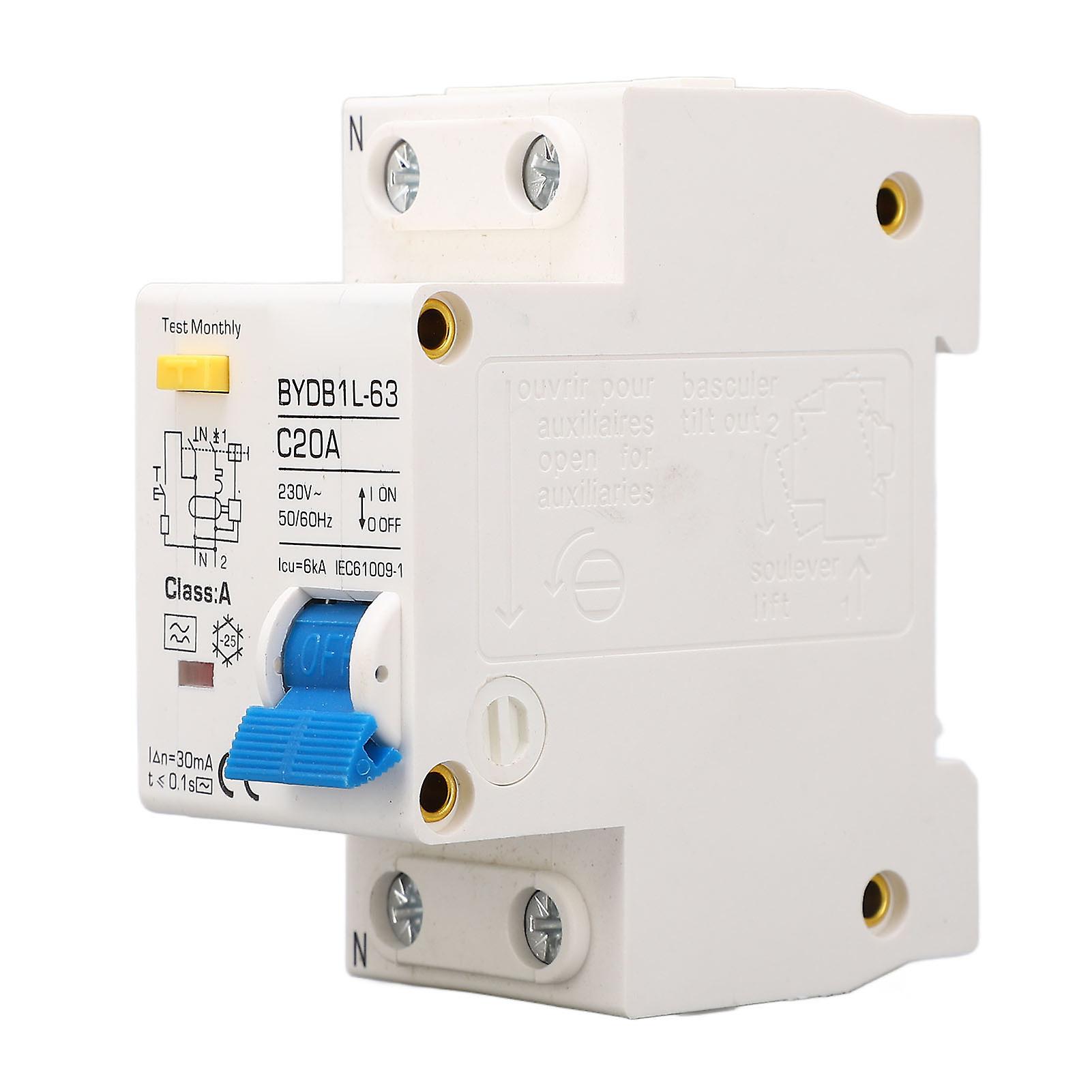 AC 230V 20A Leakage Protection Switch Type A DIN Rail Mount 1P Miniature Circuit Breaker