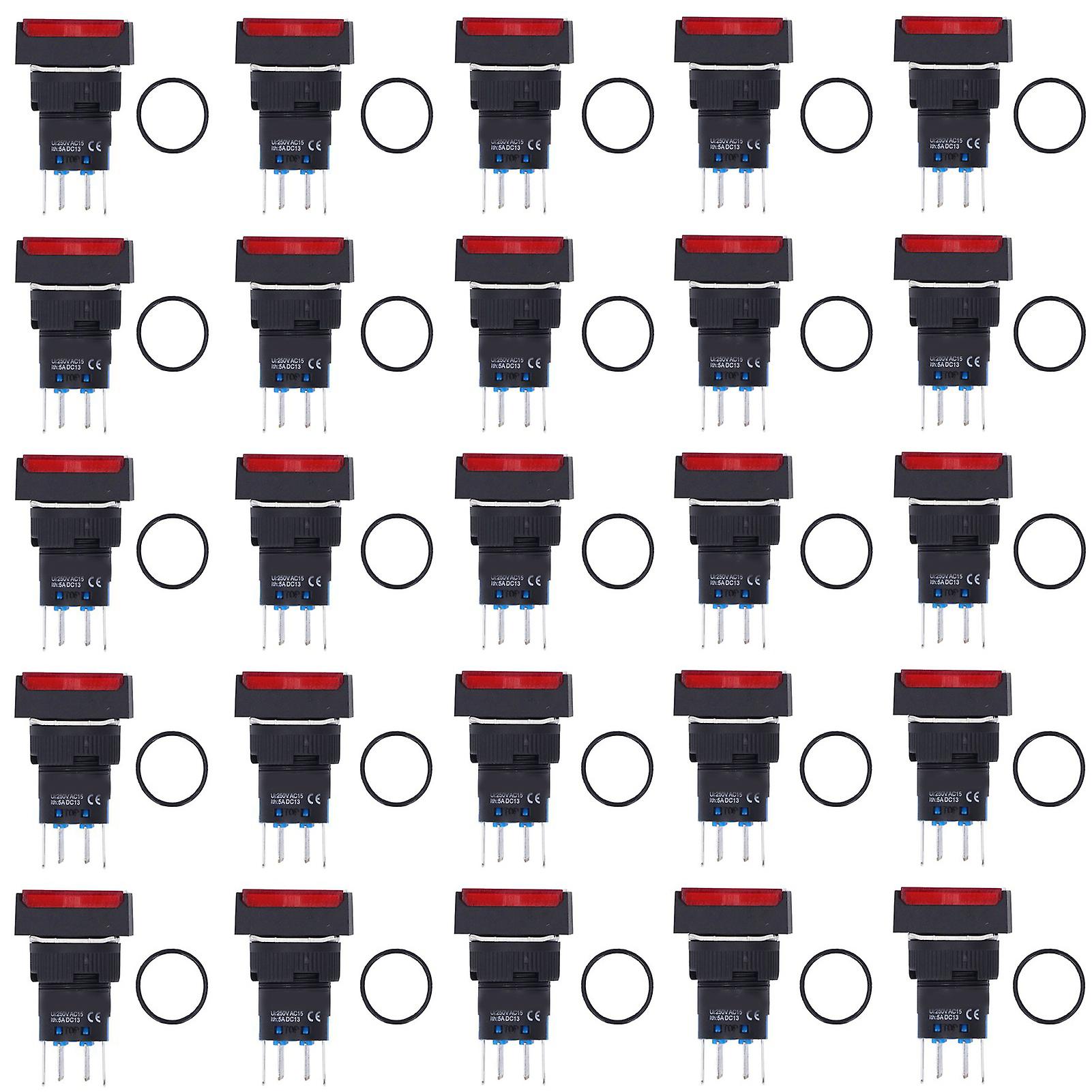 25PCS Red 16mm Micro Square Push Button Switches - Self-Locking with Light, 12V ABS