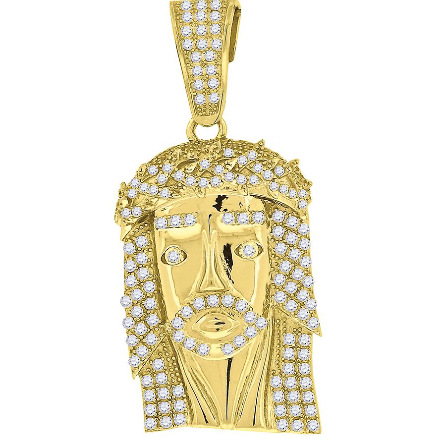 925 Sterling Silver tono Giallo Mens CZ Gesù Ciondolo Fascino Religioso 50.6x23mm Collana di Larghezza per Gli Uomini