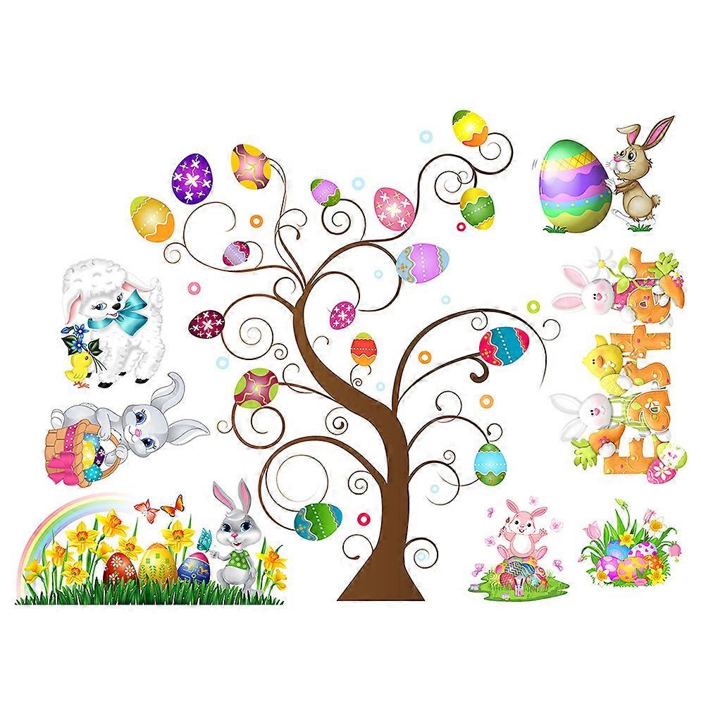 1 Sheet Easter Theme Wall Decorative Sticker Bunny Pattern Wall Decal (Colorful)