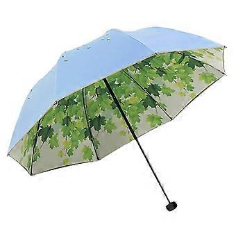 Suuyar Green Tree Leaf Folding Travel Solparaply Solskydd UV-skydd UPF 50+ Regnbeständig Kompakt Storlek Parasoll (Blå)
