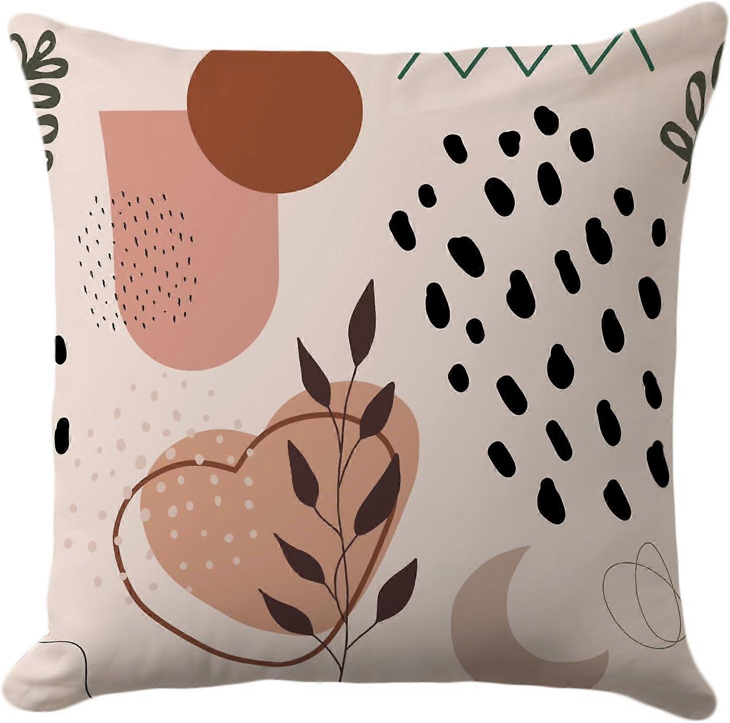 Huse de pernă abstracte Boho 18x18 inch - design modern cu forme geometrice și elemente botanice pământești, perne chic pentru decorarea casei