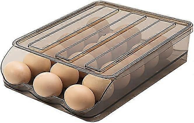 Automatic Rolling Egg Box for Kitchen Refrigerator with Clear Drawer to Save Space (1 Layer)