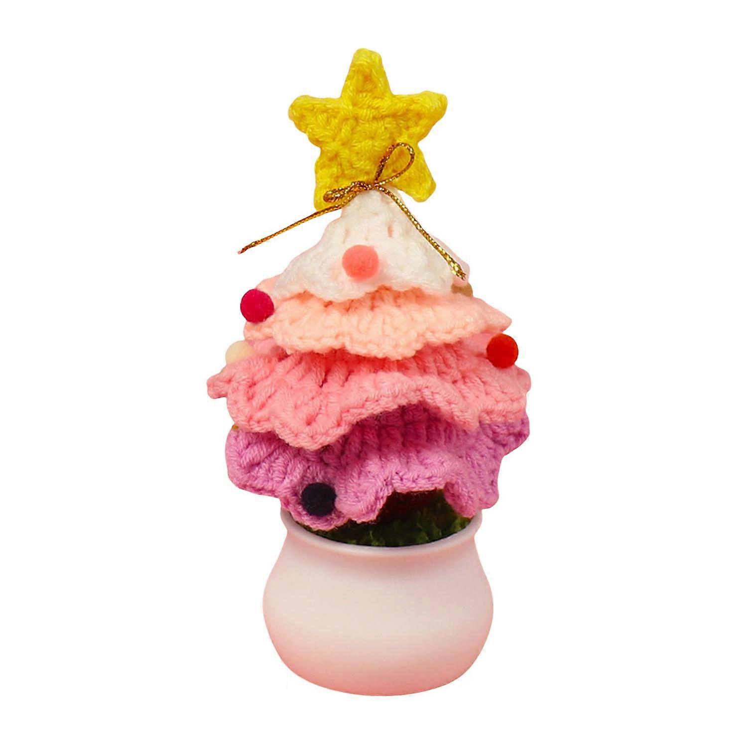 Crochet Christmas Tree Handmade Knitting Xmas Tree Ornaments Potted Plant Desktop Figurine for