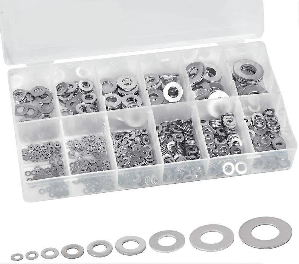 800PCS 10 Sizes Stainless Steel Flat Washer and Lock washers Kit