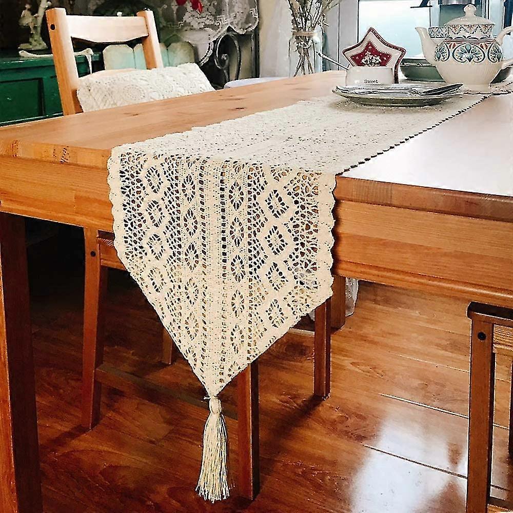Macrame Table Runner Rectangular, Crochet Lace Elegant Hollow Mesh Tablecloth For Rustic, Crocheted