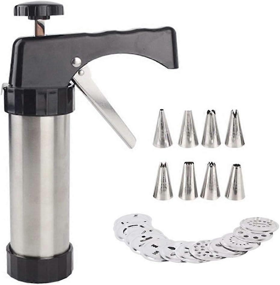 Kit pistol pentru prajituri/ornare biscuiti, Inox, Negru/argintiu