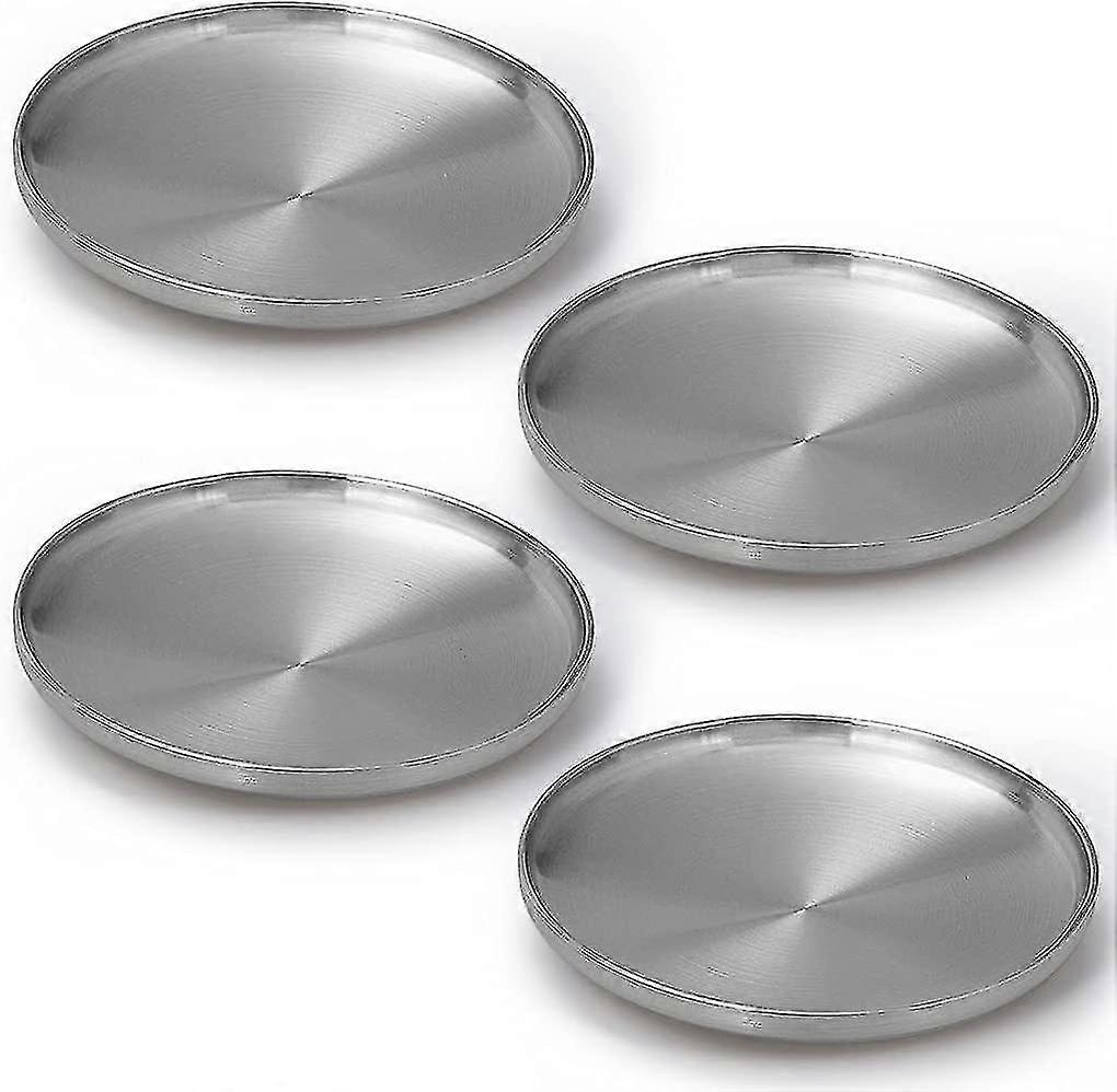 304 Stainless Steel Dinner Plates, 9" Double Layered Serving Plates, Brushed
