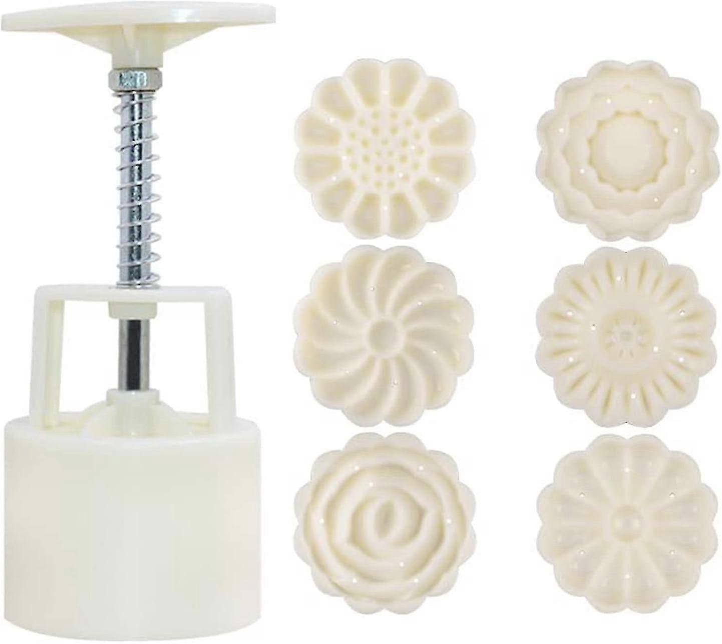 Mooncake Mold Set, 3D Flowers Hand Pressure Moon Cake DIY Tools with 6pcs Mode Pattern