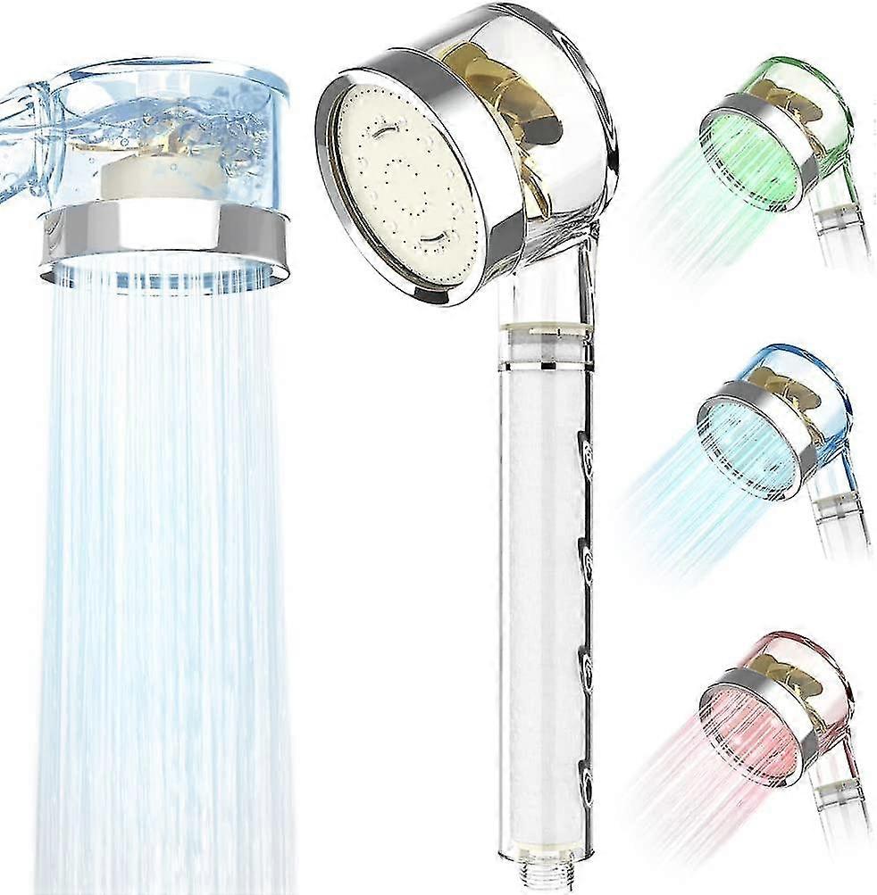 Hand Shower, 3 Colors Led Changing Temperature Control, High Pressure Propeller Shower Head, Water Saving, Three Level Filter Filter System With Pp Co
