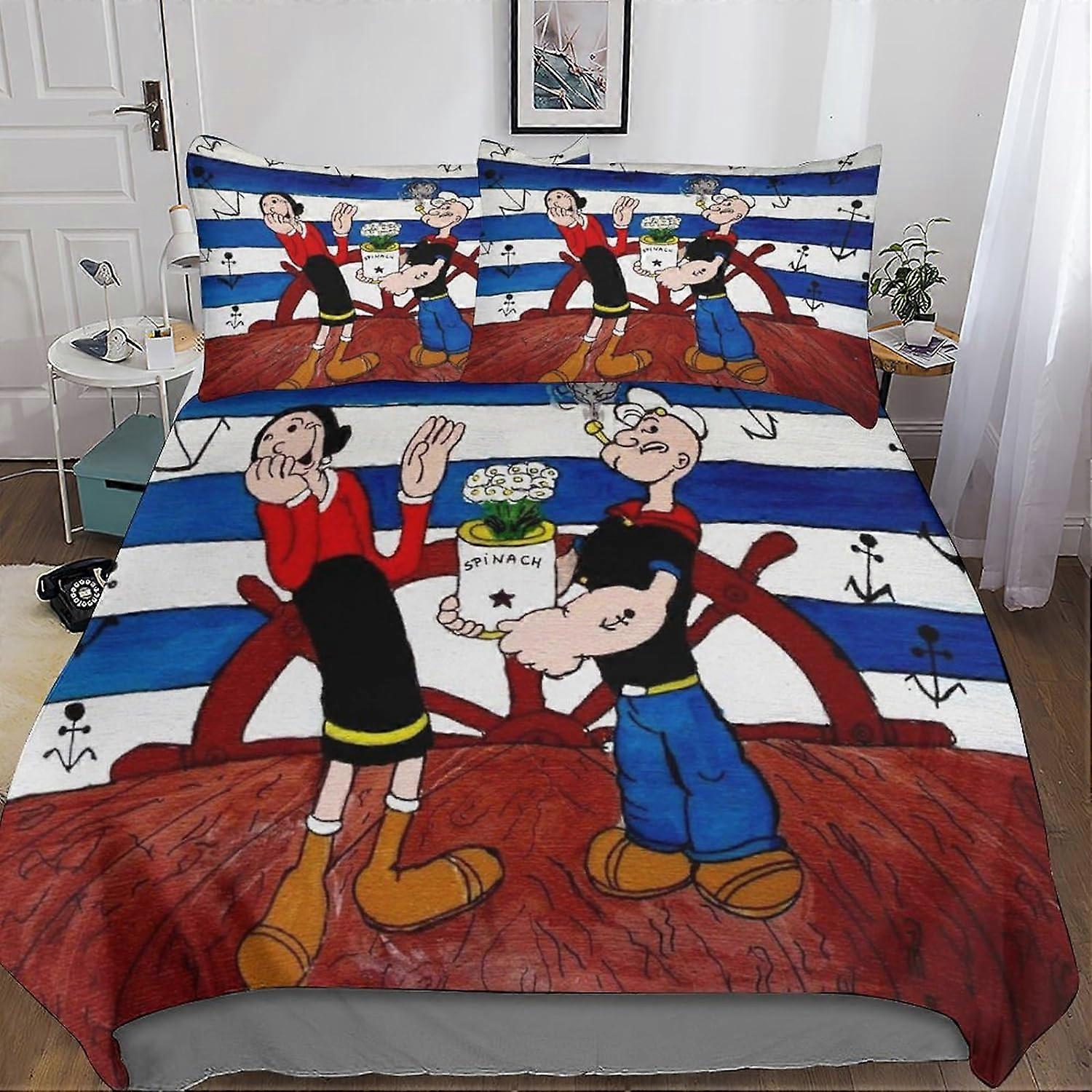 3 stycken Popeye The Sailor Påslakan Set 3D Sängkläder Täcke Täcke, Ultra Mjuk Microfiber med Dragkedja Stängning Örngott