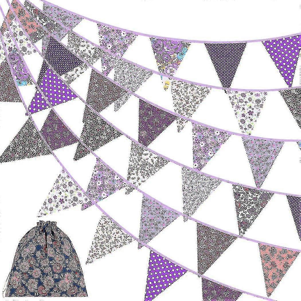 42pcs Floral Bunting Triangle Flags Fabric Garland For Birthday Wedding Party