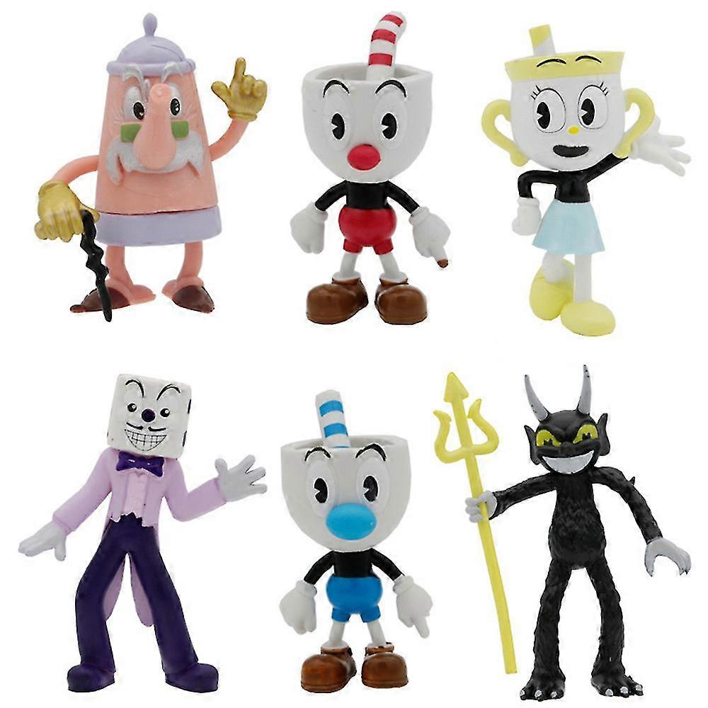 6pcs/set Cuphead Game Cuphead & Mugman Mecup Figure Table Cake Decoration