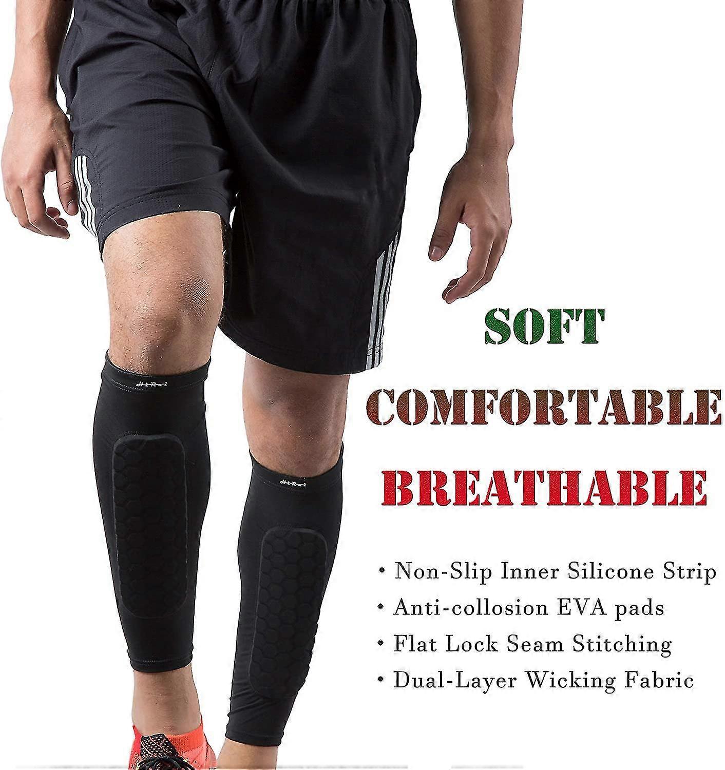 Soccer Shin Guard Sleeves With Honeycomb Pads - Calf Compression For Kids/Youth/Adults, 1 Pair Black