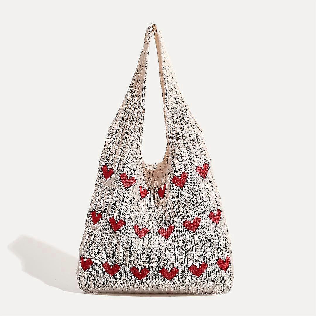 حقيبة حمل الكروشيه للنساء لطيف القلب حقيبة الكروشيه حقيبة الشاطئ حقيبة حمل الصيف - نوعية جيدة