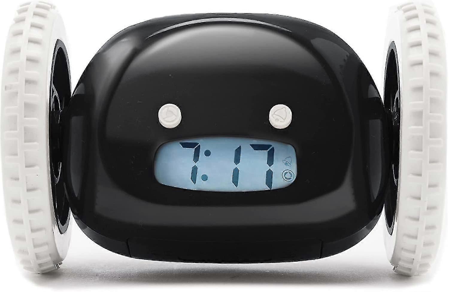 Alarm Clock On Wheels  | Extra Loud For Heavy Sleeper (adult Or Kid Bed-room Robot) Funny, Rolling, Run-away, Moving, Jumping (black) (1pc