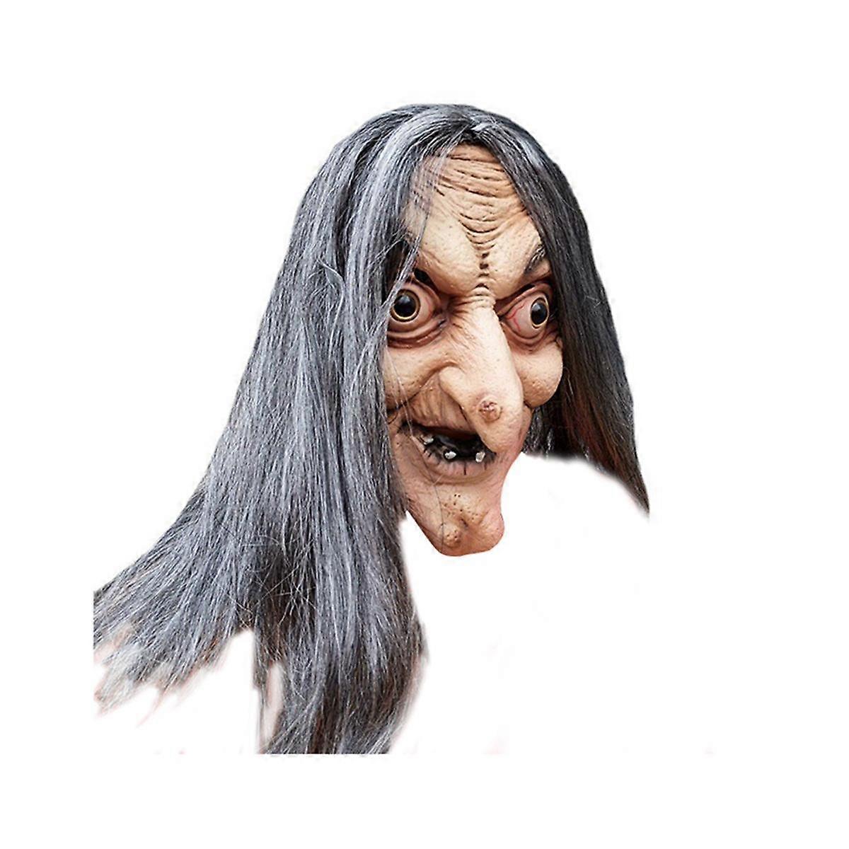 Scary Old Witch Mask Latex with Hair Halloween Grimace Party Costume ...