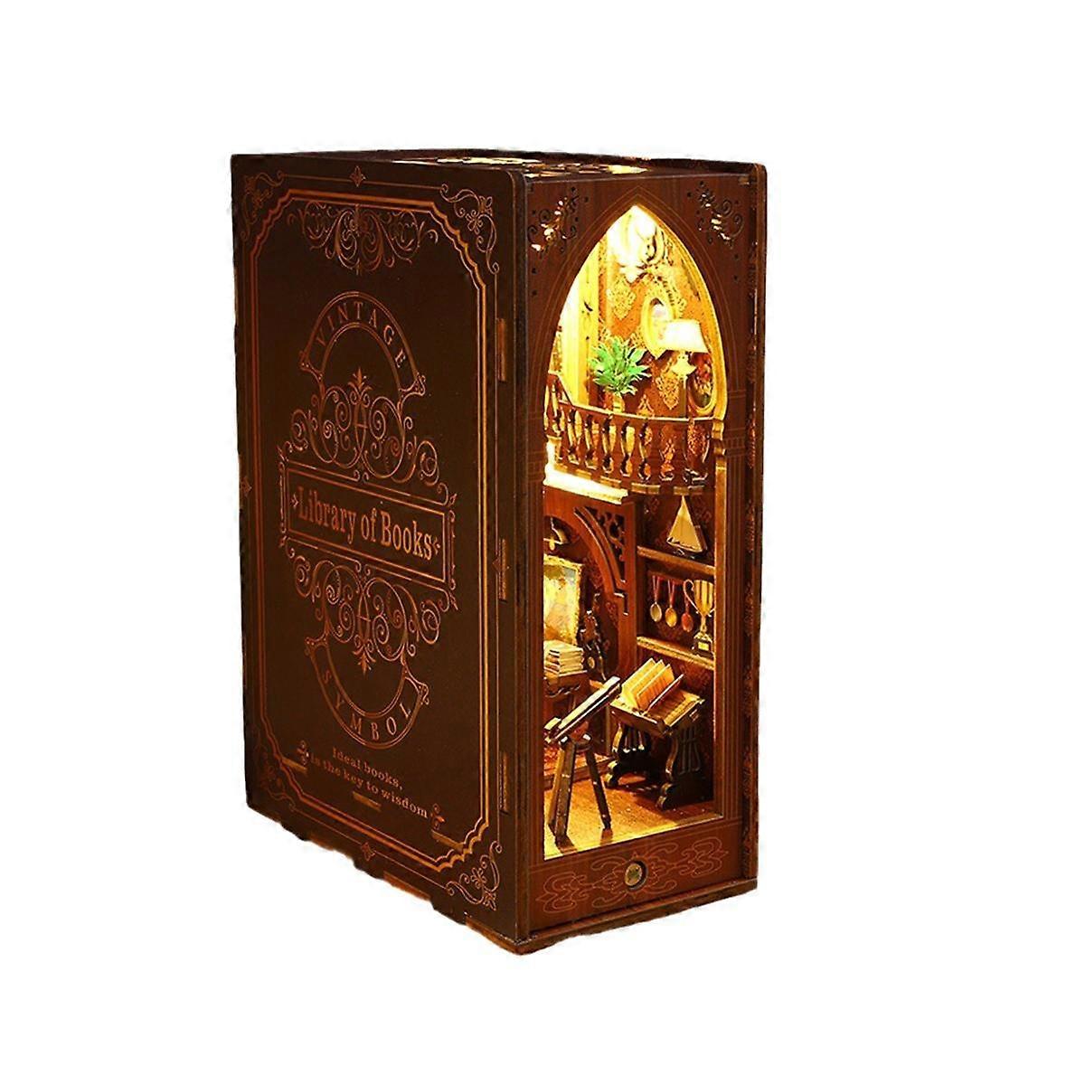 DIY Book Nook Kit, 3D Wooden Puzzle Bookend for Bookshelf Decor, with Light Model Kits for Adults