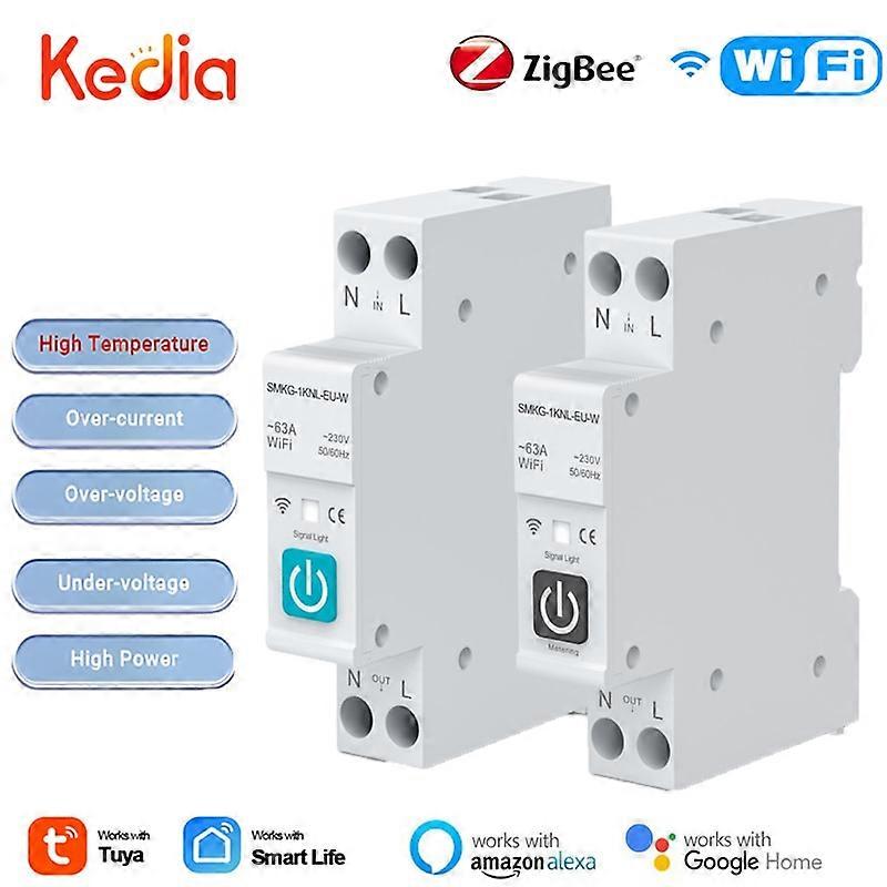 Tuya WIFI Zigbee Smart strömbrytare med mätning 1P 63A DIN-skena för smart hem trådlös fjärrkontroll switch från Smart Smart
