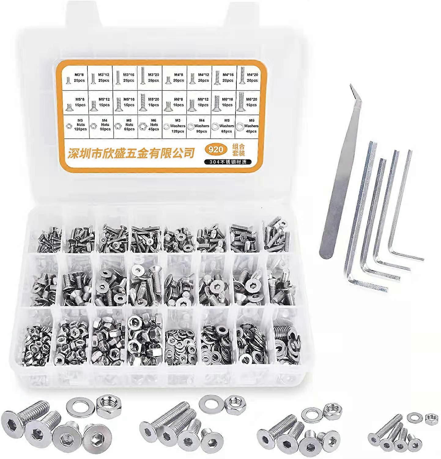 920pcs Stainless Steel Hex Button Socket Head Cable Bolts Screws Locknut Assortment Kit